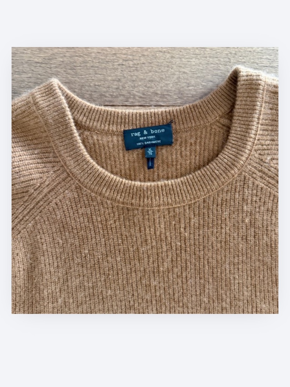 Rag & Bone 100% Cashmere Crewneck Sweater Camel Brown XL | $608 Retail - Picture 3 of 5